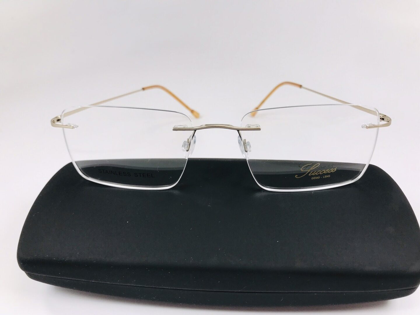 New SUCCESS SS-242 Gold Stainless Steel Rimless Eyeglasses 54mm with Case - Image 2