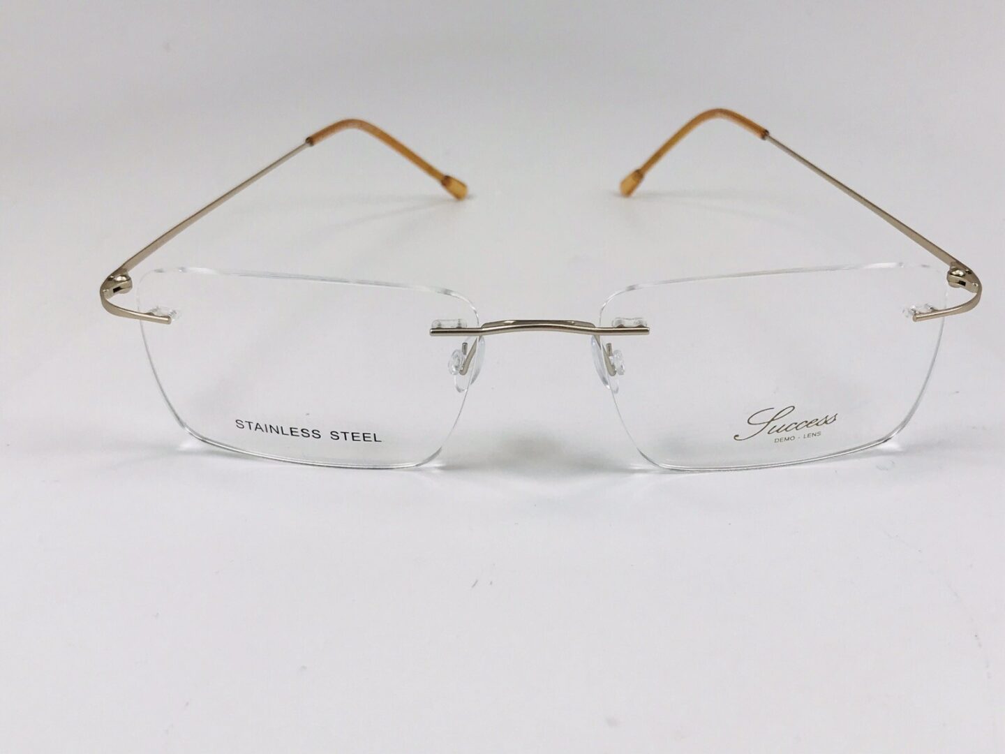 New SUCCESS SS-242 Gold Stainless Steel Rimless Eyeglasses 54mm with Case - Image 3